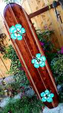 6FT. Classic 4C SURFBOARD WALL ART Hawaiian surf beach hibiscus decor Wood longboard